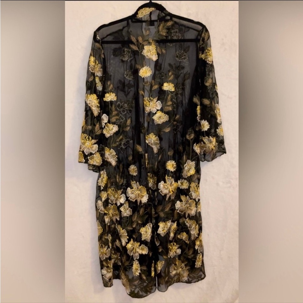 GRAVER by Susan Graver Sheer Black Floral Kimono - Picture 3 of 4